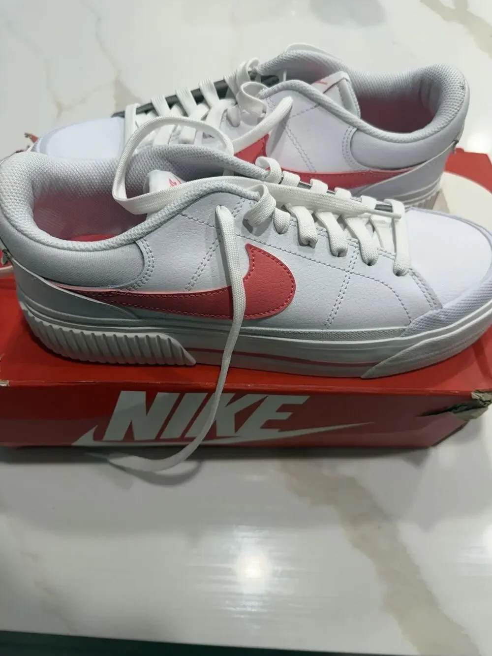 Women Nike Court Legacy Lift Lifestyle Sneakers Shoes White/Sea Coral DM7590-102